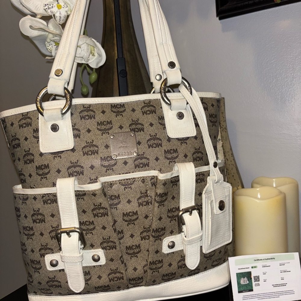 MCM -Vintage Tan and Cream Women's Tote Bag- w/COA.